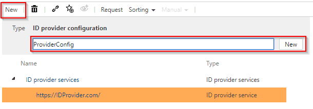 Create new ID provider configuration a an element type